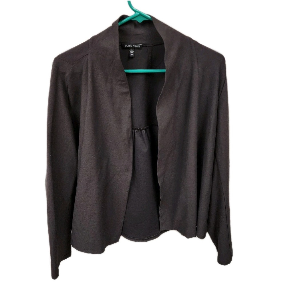 Eileen Fisher Open Front Stretchy Black Cardigan Blazer Size Medium Classic